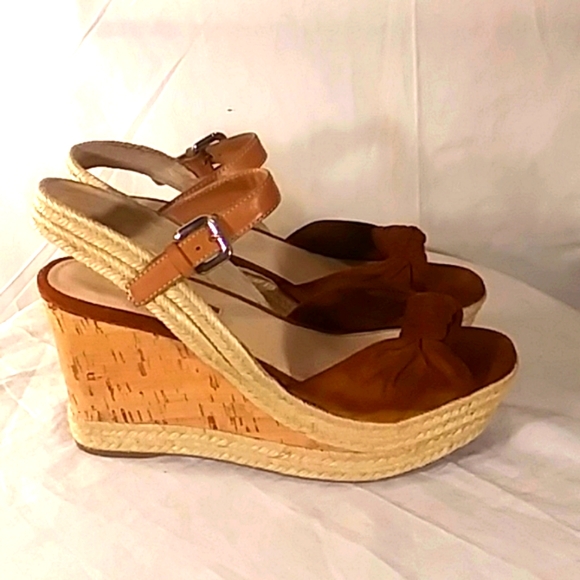 🔥🔥NWOT Prada Rust Suede & Leather Platform Wedge Sandals - Picture 5 of 16